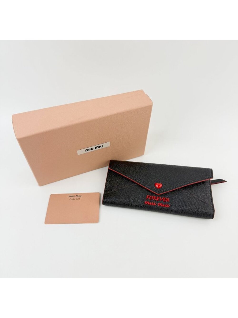 Miu Miu Madraslab Forever Heart Envelope Wallet Leather Black Red Gold Vintage